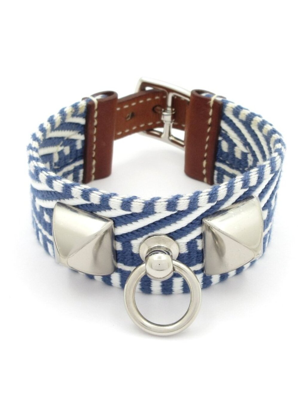 Hermes Bracelet Rival Caval Leather Blue White Brown